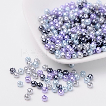 Silver-Grey Mix Pearlized Glass Pearl Beads HY-X006-4mm-13-1