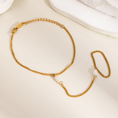 304 Stainless Steel Curb Chain Finger Ring Bracelets for Women XO2335-3-1