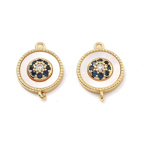 Brass Micro Pave Blue Cubic Zirconia and Shell Connector Pendants KK-B129-17G-1