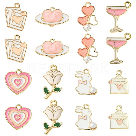 16Pcs 8 Styles Valentine's Day Alloy Enamel Pendants ENAM-FS0001-64-1