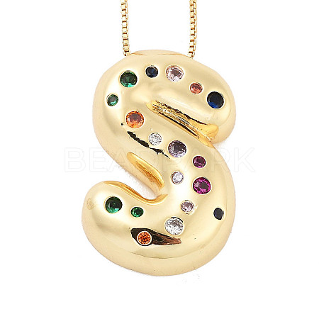 Brass Micro Pave Cubic Zirconia Letter Pendant Necklaces LS-KK-Z069-01G-S-1
