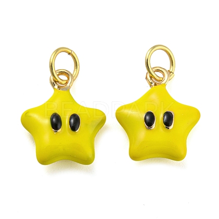 Star Rack Plating Brass Enamel Charms KK-Q804-07G-1