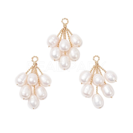 Natural Cultured Freshwater Pearl Rice Beaded Grape Pendants PALLOY-TA00337-1