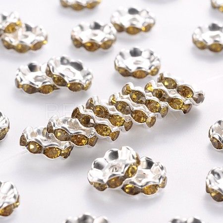 Silver Color Plated Flat Round Brass Acrylic Rhinestone Spacer Beads RB-J556-06S-1