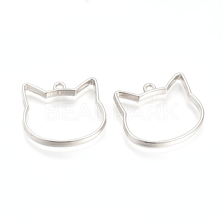 Rack Plating Alloy Kitten Open Back Bezel Pendants PALLOY-R099-29P-FF-1