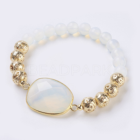 Electroplated Natural Lava Rock and Natural Frosted Amazonite Stretch Bracelets BJEW-P078-01E-1