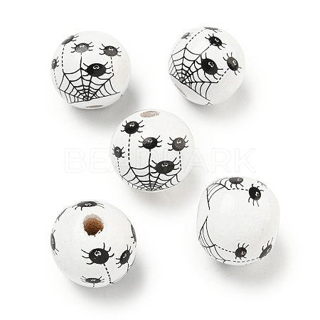 Printed Wood European Beads WOOD-G022-08B-11-1