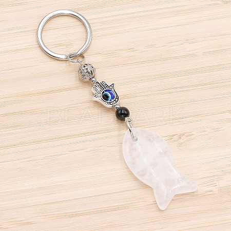 Natural Quartz Crystal Fish Keychain PW-WG77624-12-1