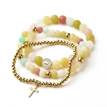 Rosary Cross Stretch Bracelets Set BJEW-JB06674-1