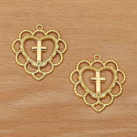 Hollow Heart Cross Alloy  Pendants PW-WGAFC42-02-1