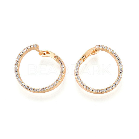Brass Micro Pave Clear Cubic Zirconia Ring Hoop Earrings EJEW-T048-38G-1