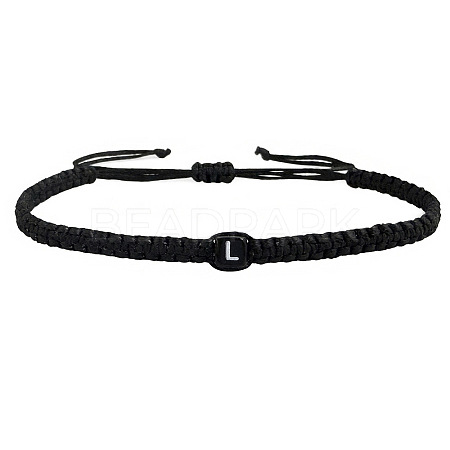 Adjustable Handmade Woven Waxed Polyester Cord Braided Bracelets with Acrylic Letter Beads OI4298-12-1