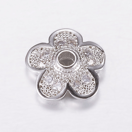 Brass Micro Pave Cubic Zirconia Bead Cap ZIRC-G122-50P-RS-1