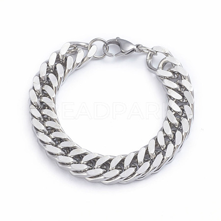 Tarnish Resistant Men's 304 Stainless Steel Diamond Cut Cuban Link Chain Bracelets X-BJEW-L673-002A-P-1