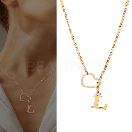 1Pc Letter & Heart Stainless Steel Lariat Necklaces for Women NJEW-LP0002-87G-L-1