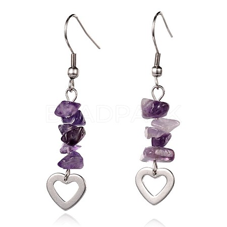 Heart Natural Amethyst Dangle Earrings EJEW-JE01886-02-1