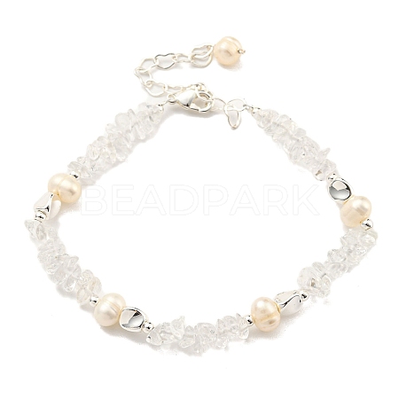 Natural Quartz Crystal Rock Crystal Chips Beaded Bracelets BJEW-M315-02P-1