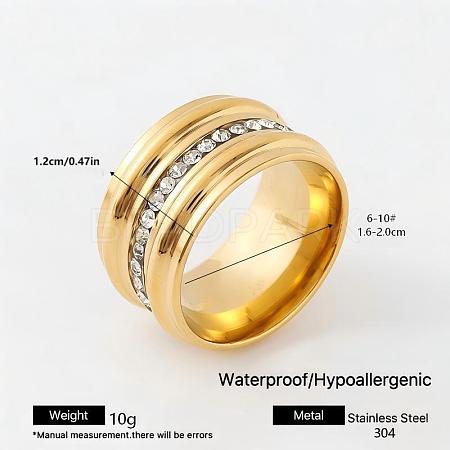 304 Stainless Steel Rhinestone Wide Band Finger Rings XC5005-17-1
