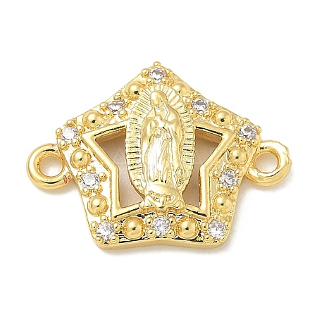 Rack Plating Brass Micro Pave Clear Cubic Zirconia Star with Virgin Mary Connector Charms KK-L224-096G-1