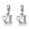 Platinum Rack Plating Alloy Rhinestone European Dangle Charms PALLOY-T048-36P-U-1