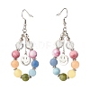 Natural Mixed Gemstone Braided Teardrop Dangle Earrings with 201 Stainless Steel Smiling Face Charms EJEW-JE04951-01-2
