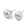 Natural Pearl Round Bead Stud Earrings X-EJEW-E298-01G-03P-1