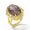 Gemstone Flower Adjustable Ring with Cubic Zirconia RJEW-H133-01-4