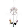 Brass Wire Wrapped Natural Rose Quartz & Quartz Crystal Chips Tree of Life Pendant Decorations HJEW-D302-04-2