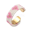 Glass Beads with 304 Stainless Steel Cuff Rings RJEW-MZ00031-01-2