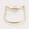 Rack Plating Alloy Kitten Open Back Bezel Pendants PALLOY-R099-29G-FF-2
