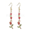 Valentine's Day Theme Alloy Enamel Rose Dangle Earrings with Glass Beaded EJEW-JE05336-3