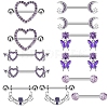 6 Styles 316L Surgical Stainless Steel Cubic Zirconia Nipple Nail Ring Sets WGE45DD-07-2