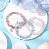 3Pcs 3 Styles Natural Aquamarine & Rose Quartz Chips Stretch Bracelets Sets BJEW-JB11076-06-2