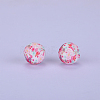 Printed Round with Flower Pattern Silicone Focal Beads SI-JX0056A-174-1