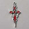 Siam Rhinestone Cross Pendant with Red Enamel LS-ENAM-WH0001-06AS-04-1