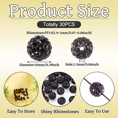 30Pcs Pave Disco Ball Beads RB-TA0001-26B-1