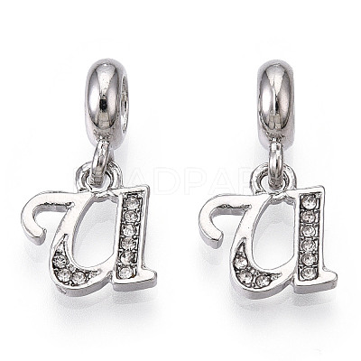 Platinum Rack Plating Alloy Rhinestone European Dangle Charms PALLOY-T048-36P-U-1