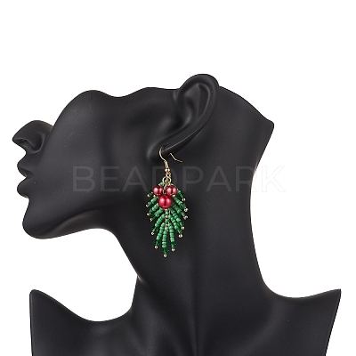 Leaf Glass Pearl Dangle Earrings EJEW-TA00739-1
