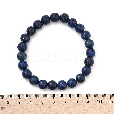 Natural Lapis Lazuli Round Beaded Stretch Bracelet BJEW-F203-06-1
