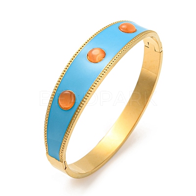 Deep Sky Blue Enamel Bangles with Glass Beaded BJEW-G678-04G-1