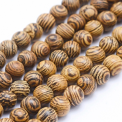 Natural Wenge Wood Beads Strands WOOD-P011-05-6mm-1