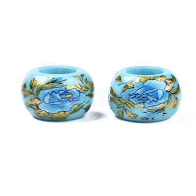 Flower Printed Opaque Acrylic Rondelle Beads SACR-S305-27-E02-1