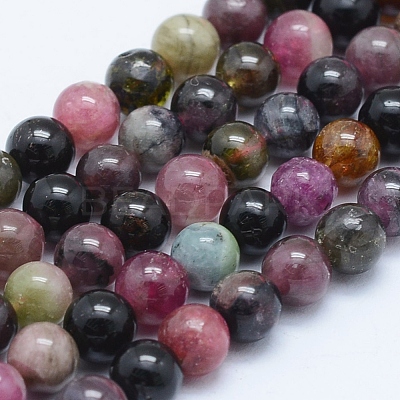 Natural Multicolor Tourmaline Beads Strands G-J373-08-5mm-1