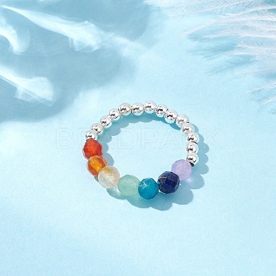 Natural Amethyst & Natural Lapis Lazuli & Natural Apatite & Natural Green Aventurine & Natural Citrine & Brass Beads Chakra Rings RJEW-TA00185-02-1