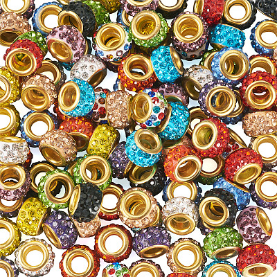 132Pcs 12 Colors Alloy Rhinestone Clay Pave Large Hole Beads ALRI-TA0001-28-1
