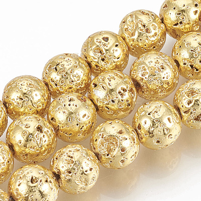 Electroplated Natural Lava Rock Beads Strands G-T061-55A-4mm-1