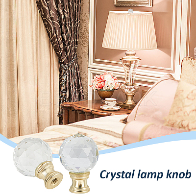 Glass Crystal Lamp Finials with Iron Finish Base FIND-WH0148-176B-1