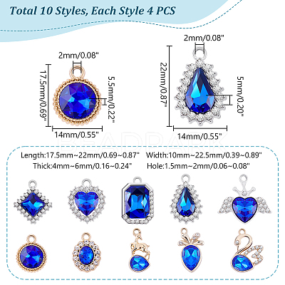 40Pcs 10 Style UV Plating Alloy Pendants ALRI-GA0001-07A-1
