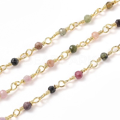 Natural Multicolor Tourmaline Handmade Beaded Chains CHC-K008-A03-1
