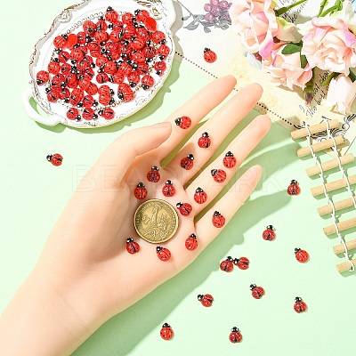 100Pcs 2 Styles Ladybug Resin Cabochons MRMJ-YW0001-079-1